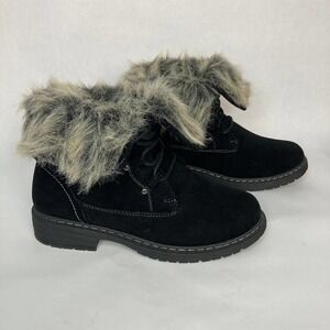WANTED Stout Boots Faux Fur Lined Fold Down Black Combat Boots Womens Size 10